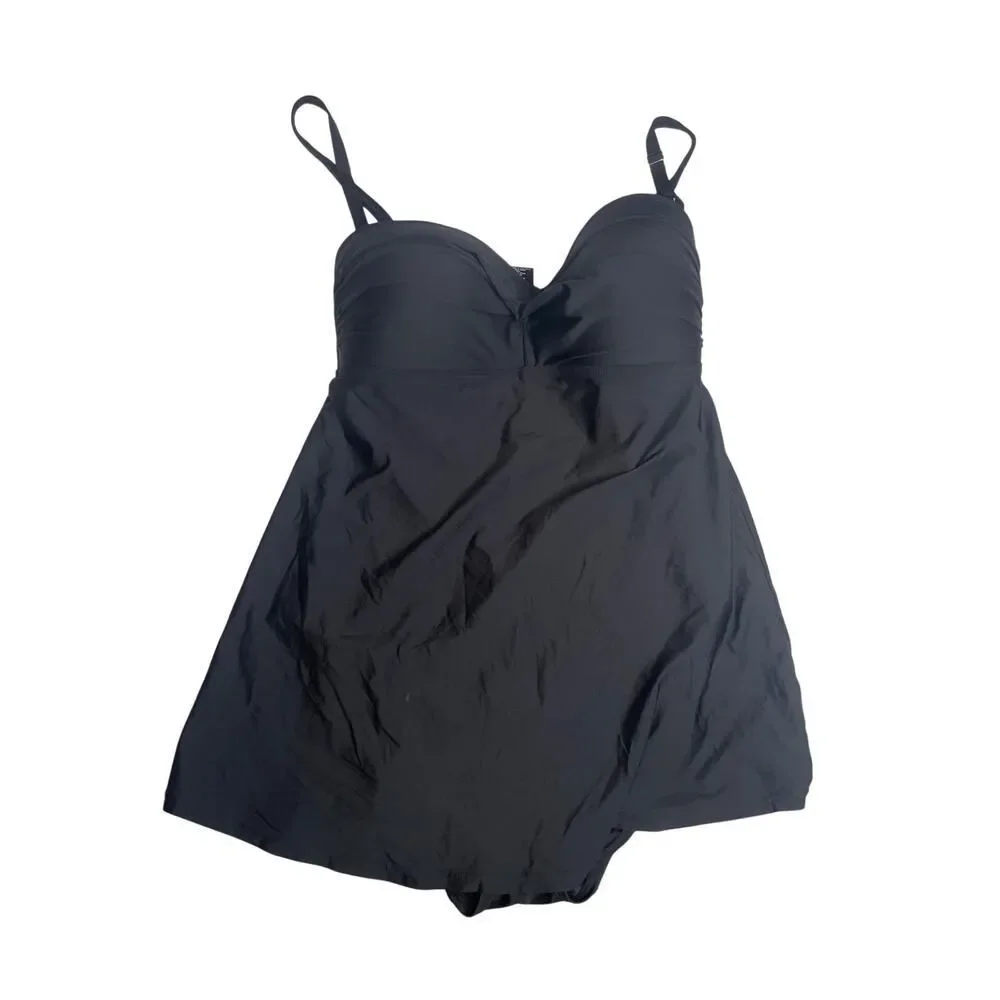 DKNY Black Ruched Sweetheart Swim Dress Size 12 - Picture 3 of 9